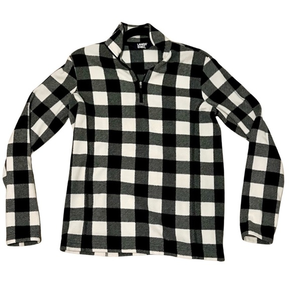 Lands' End Tops - Lands’ End Black & White Buffalo Check Fleece Quarter-Zip Pullover – Size Small
